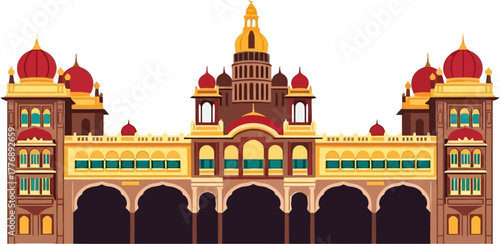 Mysore Palace Karnataka — Royal Heritage Building with Ornate Arches, Golden Domes, and Grand Indo-Saracenic Architecture