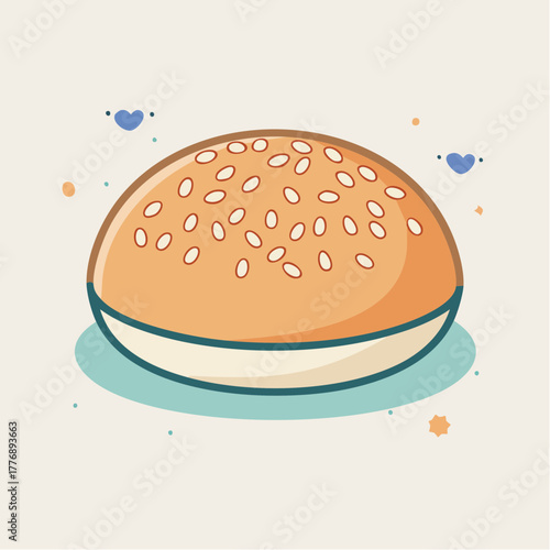 Toasted Sesame Seed Bun With Light Blue Bun Base Isolated On A Warm Beige Background