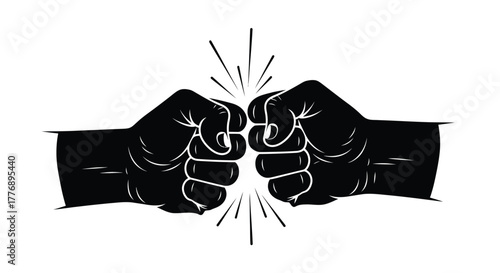Black and white illustration of two fists bumping with starburst effect