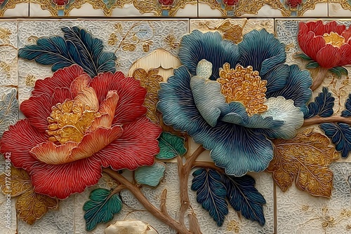 Decorative mosaic floral relief ceramic wall high resolution picture
