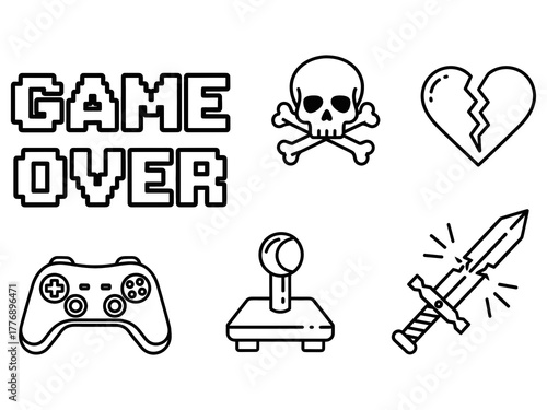 Game Over and Gaming Element Outlines