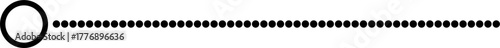 A simple black and white graphic illustration of a circle connected to a horizontal dashed line.