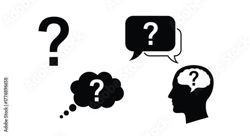 Question marks surrounding a head representing thought and uncertainty