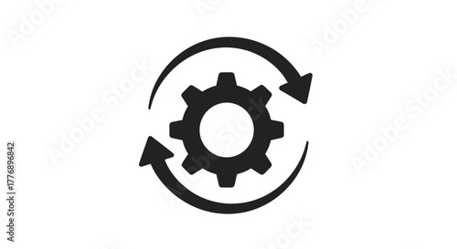 Black gears with circular arrows representing process and continuous movement