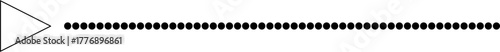 A minimalist black and white graphic featuring a right-pointing triangle followed by a long dotted line.