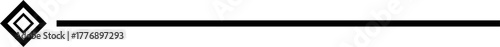 A minimalist black and white graphic featuring a concentric diamond symbol connected to a thick horizontal line on a white background.