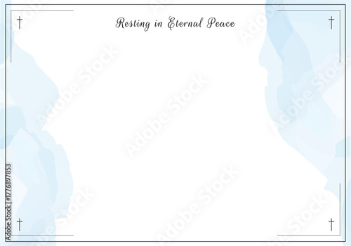 Watercolor Blue Funeral Card with Elegant Frame Design