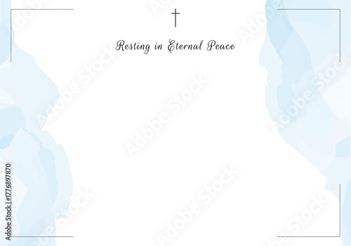 Photo Frame Memorial Card with Gentle Blue Watercolor