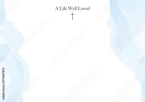Blue Watercolor Background Funeral Template with Frame