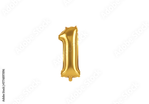 Golden Number One: A golden, helium-filled balloon shaped like the number 1 floats in the air, radiating elegance and simplicity. Perfect for celebrating milestones and special occasions.