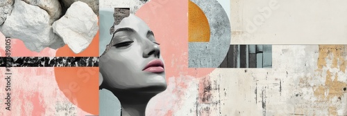 Wallpaper Mural A woman's face is shown in a collage of different shapes and colors Torontodigital.ca