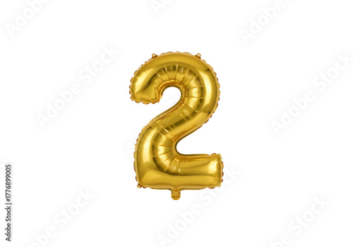 Golden Number 2 Balloon: A vibrant, golden balloon in the shape of the number 2 floats, perfect for birthdays, anniversaries, or special events.