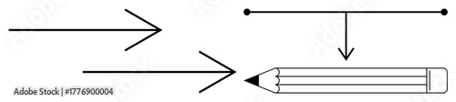 Horizontal arrows pointing toward a pencil, with an overlay of a line and arrow. Ideal for creativity, education, writing, ideas, innovation, flow chart and design process. Simple flat metaphor