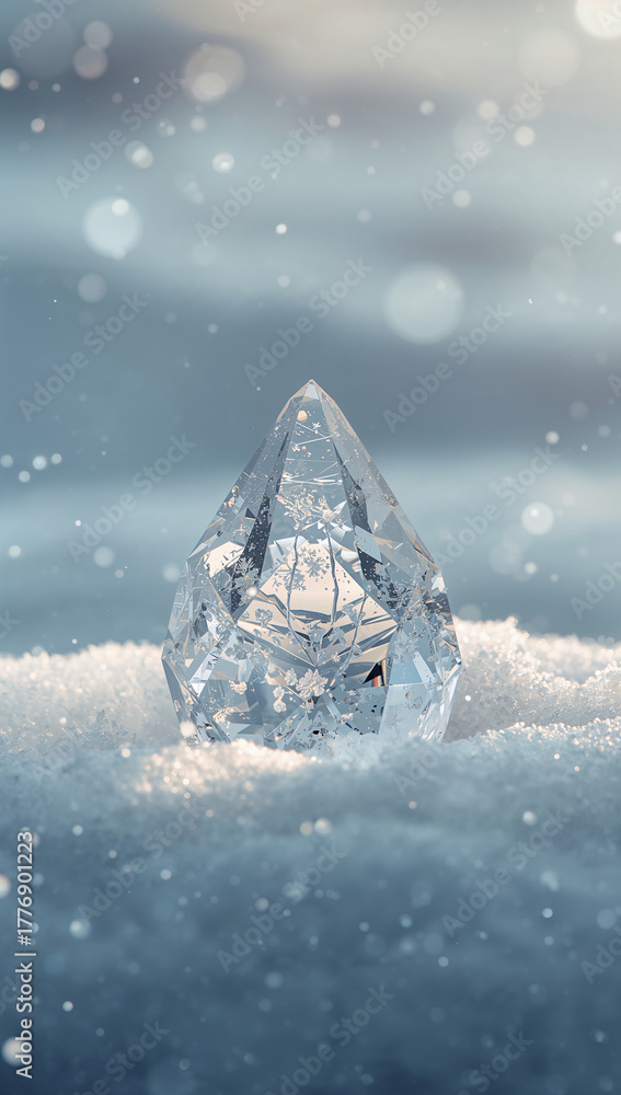 Obraz premium 雪の白と氷の銀色が清潔感を際立たせ後景の光がやわらかに滲むことで高級感と親しみやすさを両立させたクリスマス背景. 生成AI