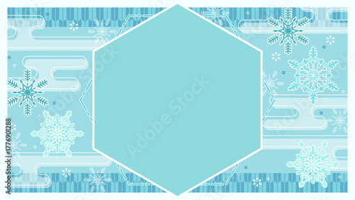 冬の和風な背景、レトロポップな雪のイラスト