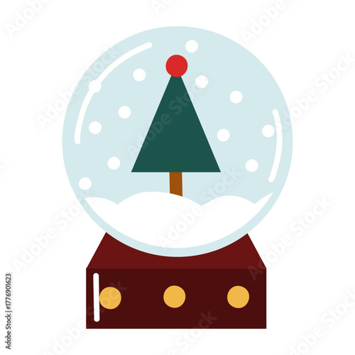 Flat style Christmas snow globe with tree. Winter icon. Hand drawn vector isolated illustration.