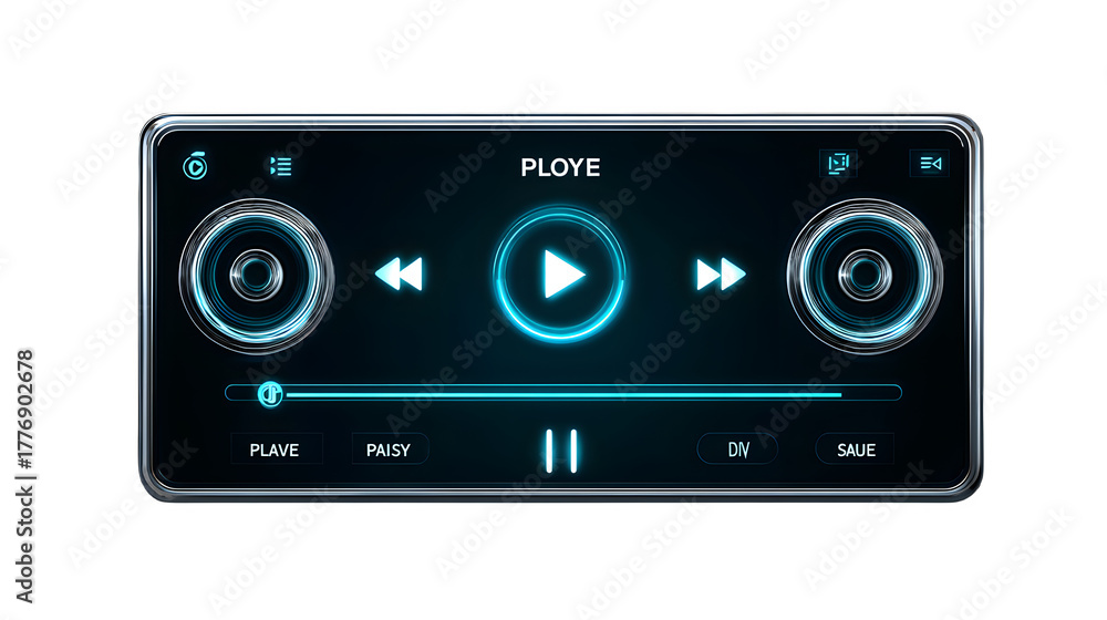 Fototapeta premium Sleek futuristic digital audio player interface with glowing blue controls and minimalist design for modern media enjoyment