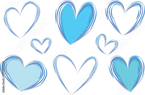 blue colorful hand drawn designs abstract doodles hearts collection