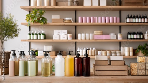 Wallpaper Mural Eco-friendly cosmetics and wellness store shelves with natural products and neutral tones Torontodigital.ca