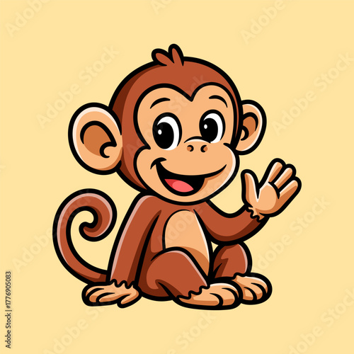 Fun cute monkey cartoon colored character isolated drawing line style design illustration