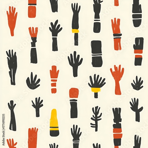 Repeating pattern of stylized hands and arms