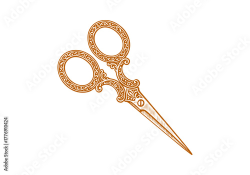 Scissor hand drawn simple engraved vector illustration