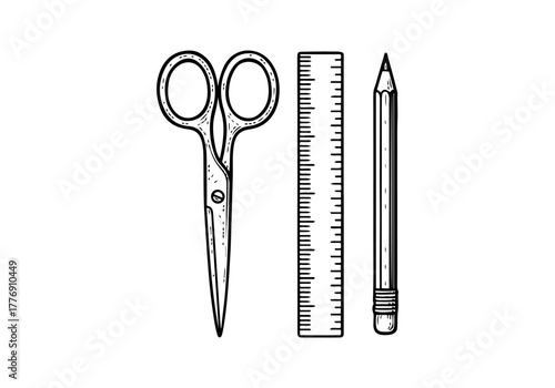 Scissor hand drawn simple engraved vector illustration