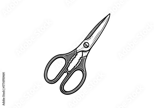 Scissor hand drawn simple engraved vector illustration