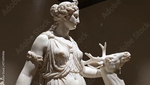 Artemis and the Deer - A Timeless Marble Sculpture.