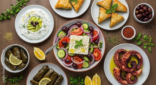 Wallpaper Mural Culinary Mosaic: A vibrant array of Mediterranean dishes, showcasing fresh ingredients and expert presentation, inviting you on a gastronomic journey. Torontodigital.ca