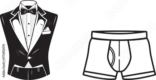 Monochrome Tuxedo Suit Bow Tie and Boxer Underwear Icons