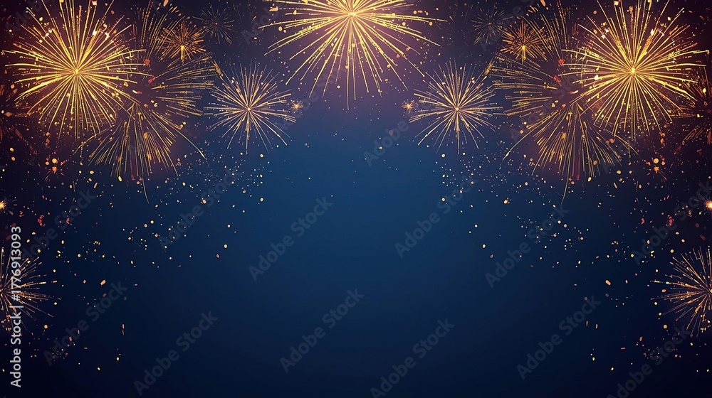 Naklejka premium Golden Fireworks Celebration Background