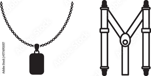 Flat Black and White Illustrations: Chain Pendant and Suspenders