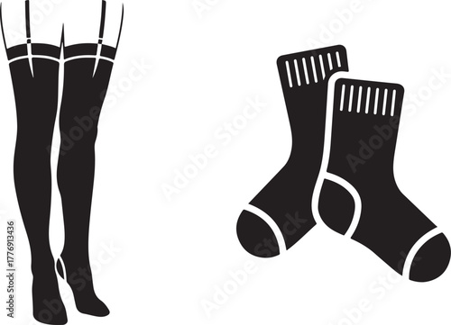 Classic Black Silhouette of Hosiery, Stockings, Garters, and Socks Illustration