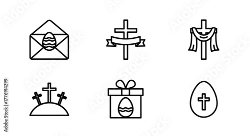Celebrate Easter with faith inspired line art icons perfect for cards, invitations, and festive designs for a joyful holiday season