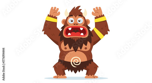 Furry monster with wide open mouth and big eyes, arms raised in surprise or alarm, perfect for playful and attention grabbing designs.