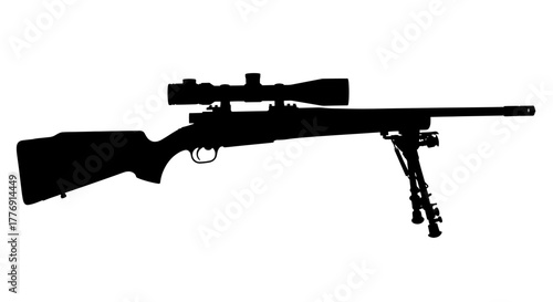 Precision sniper rifle silhouette with scope and bipod for tactical accuracy and hunting adventures