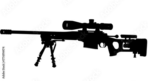 Precision sniper rifle silhouette with bipod and scope, ready for action and strategic deployment