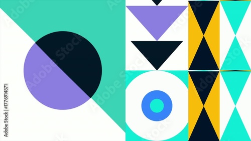 Animated Geometric pattern or background loop. 4K resolution geometric motion design in bright colors. Moving abstract shapes background or pattern.