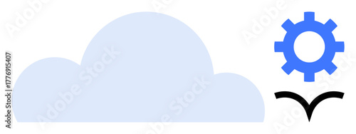 Blue cloud, gear, and bird silhouette for concepts of innovation, networking, and simplicity. Ideal for technology, creativity, automation freedom cloud computing sustainability minimalism. A