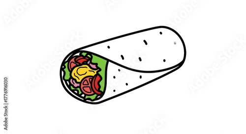 Cartoon burrito illustration with visible ingredients on a transparent background