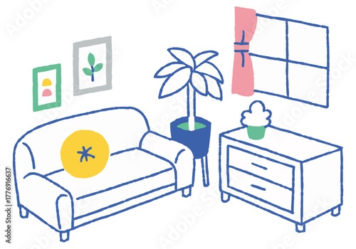 Living room with sofa and houseplants_color