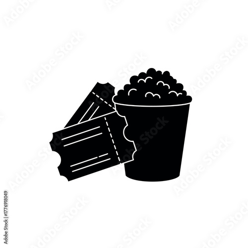 Movie night essentials tickets and popcorn illustration.