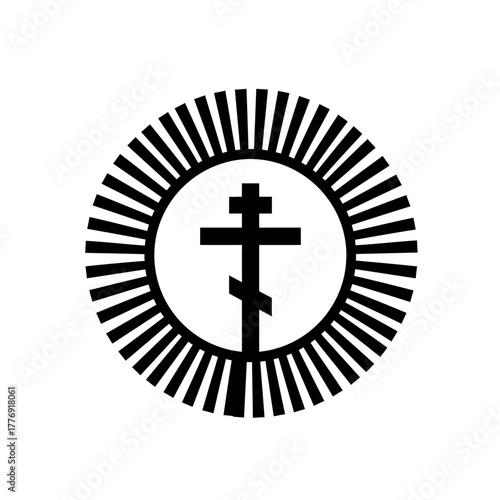 Orthodox Cross Symbol with Sunburst Design.