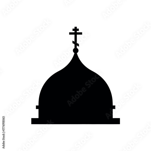 Orthodox church dome silhouette with cross on top.