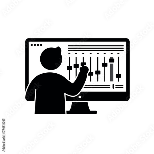 Person Adjusting Audio Mixer on Computer Screen.