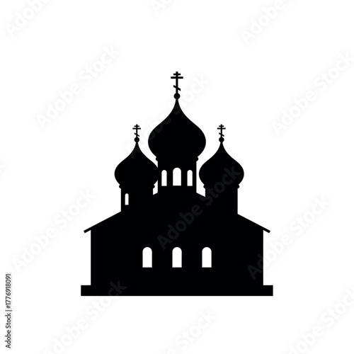Russian Orthodox Church Building Silhouette Icon.