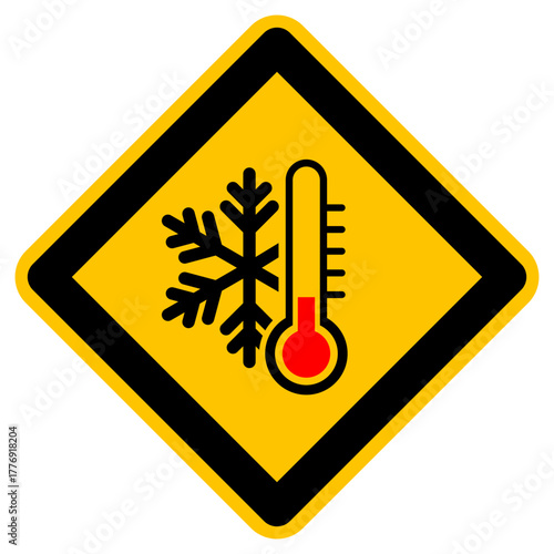 Warning Sign for ice, snow, and cold temperatures – Safety graphic vector illustration, selectable as PNG transparent icon.