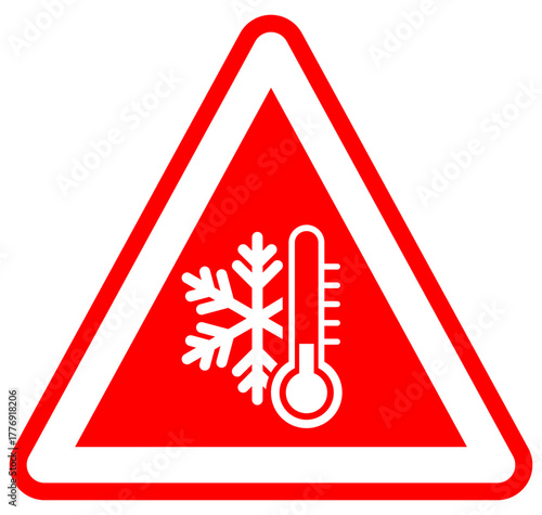 Warning Sign for ice, snow, and cold temperatures – Safety graphic vector illustration, selectable as PNG transparent icon.