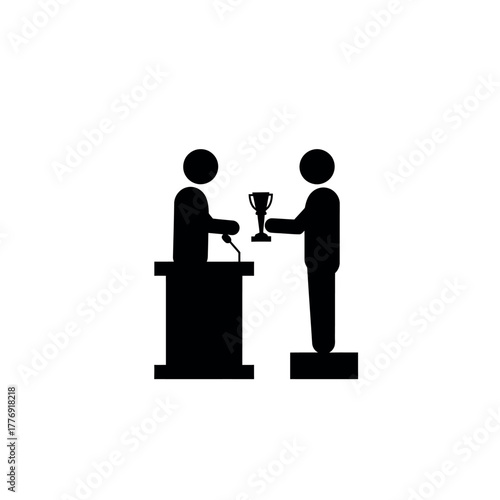 Winner receiving a trophy at an awards ceremony icon.